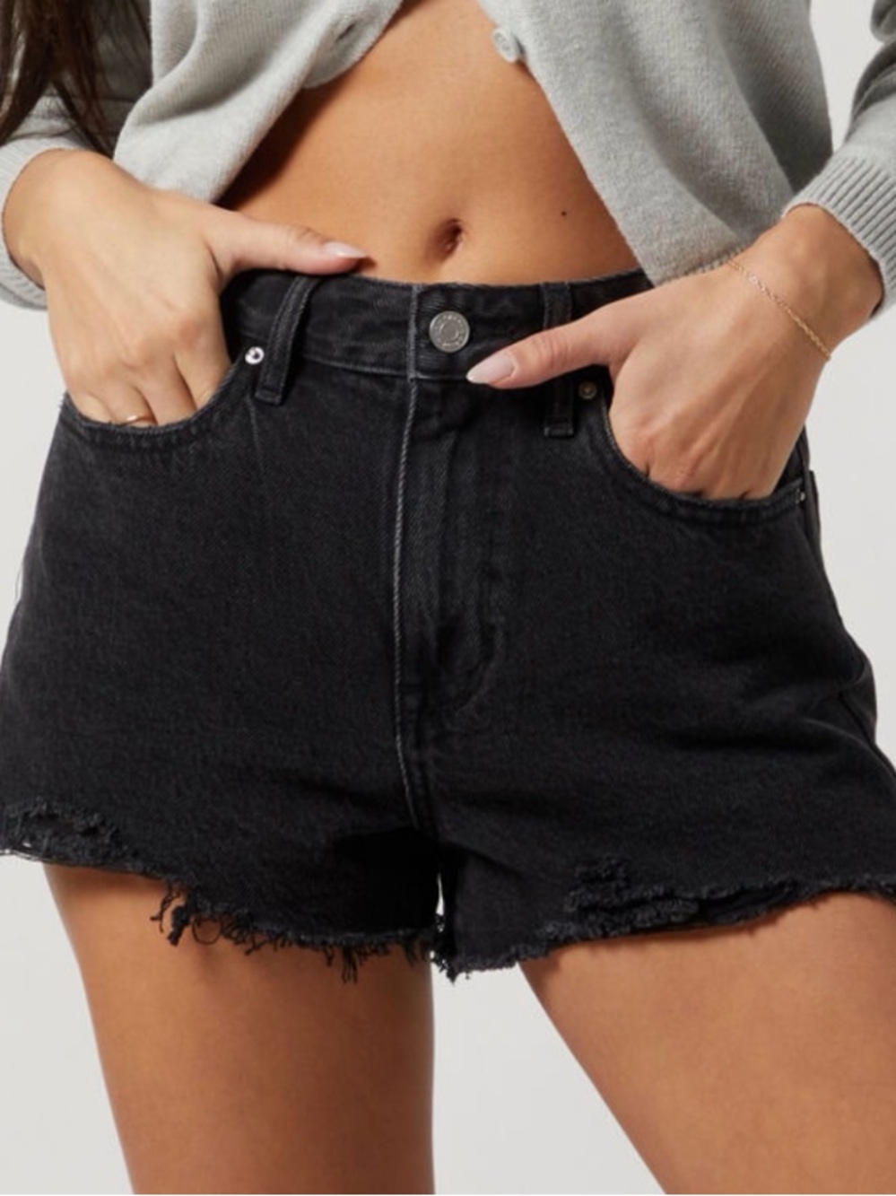 Just USA Black High-Rise Frayed Hem Denim Shorts